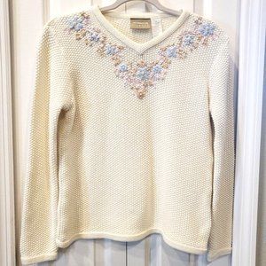 NEW Liz Claiborne Liz Wear Womens Petite Knit Sweater Cream Color NWT